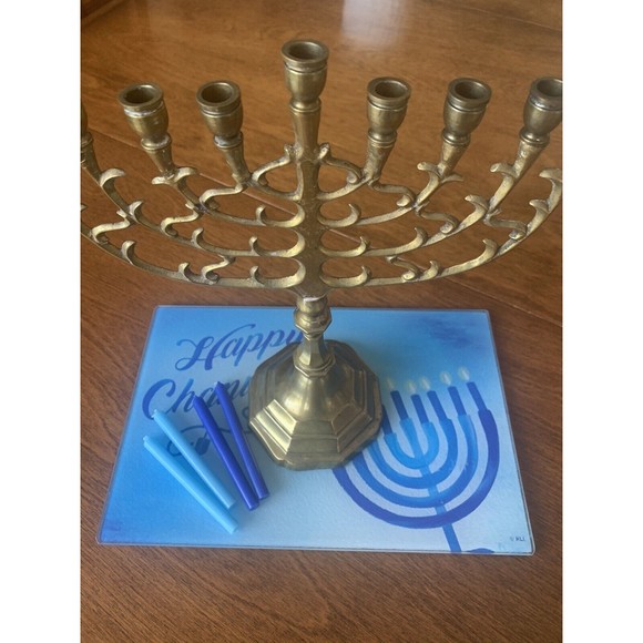 Rite Lite Hanukkah Happy Chanukah Tempered Glass Menorah Drip Tray NEW - Picture 2 of 9